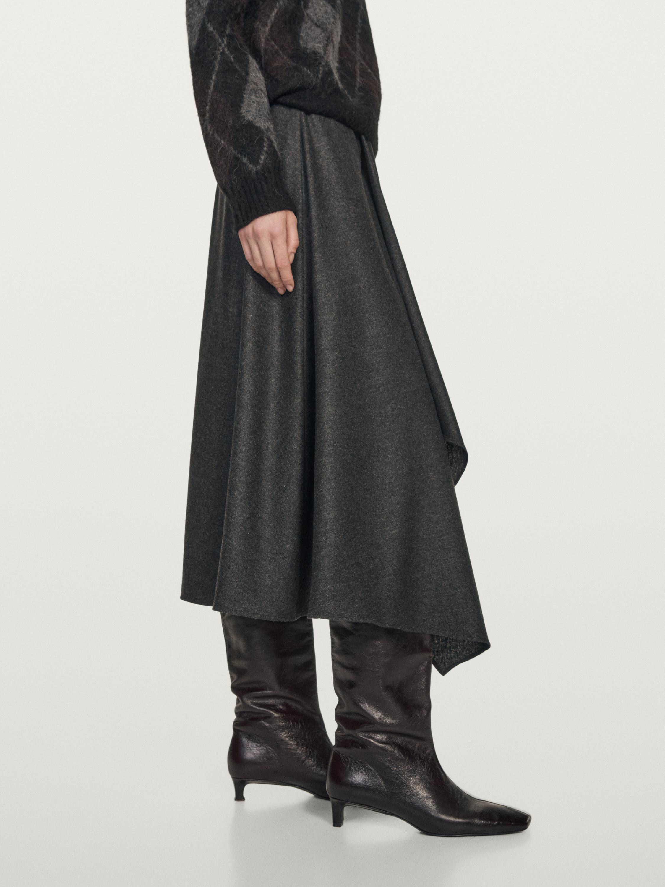 Flared wool blend midi skirt with pleat